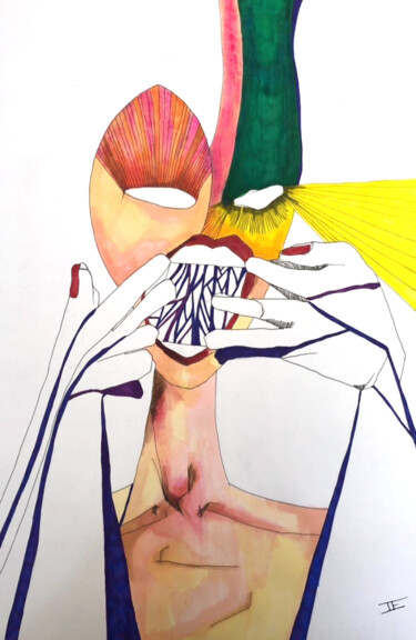 Dibujo titulada "behind the mask" por Camille Joanny, Obra de arte original, Lápiz