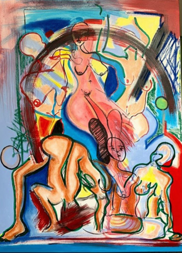 Malerei mit dem Titel "Group" von Camille Oudinot, Original-Kunstwerk, Acryl Auf Keilrahmen aus Holz montiert