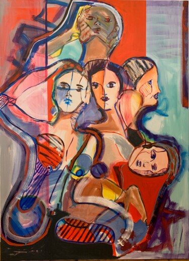 Schilderij getiteld "Group1" door Camille Oudinot, Origineel Kunstwerk, Acryl Gemonteerd op Frame voor houten brancard