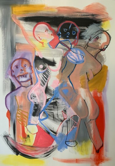 Painting titled "Group3" by Camille Oudinot, Original Artwork, Acrylic Mounted on Wood Stretcher frame