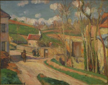 绘画 标题为“Un carrefour à l'He…” 由Camille Pissarro, 原创艺术品, 油