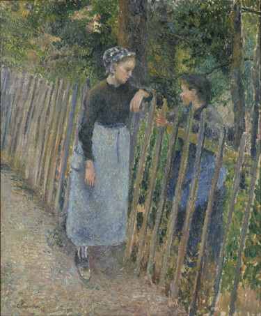 Painting titled "Conversation" by Camille Pissarro, Original Artwork, Oil