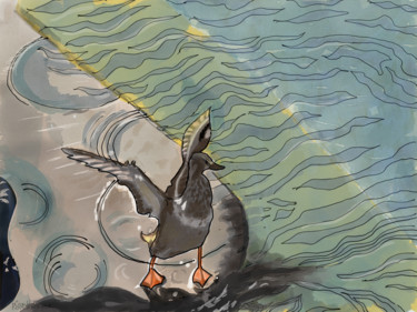 Arte digital titulada "Les oiseaux du lac…" por Camille Rouschmeyer, Obra de arte original, Pintura Digital