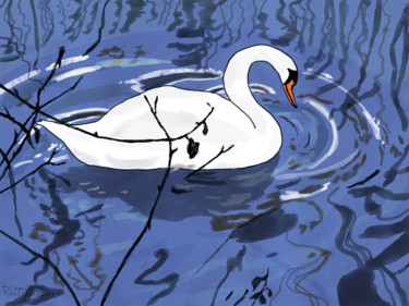 Artes digitais intitulada "Les oiseaux du lac…" por Camille Rouschmeyer, Obras de arte originais, Pintura digital