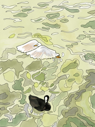 Arts numériques intitulée "Les oiseaux du lac…" par Camille Rouschmeyer, Œuvre d'art originale, Peinture numérique