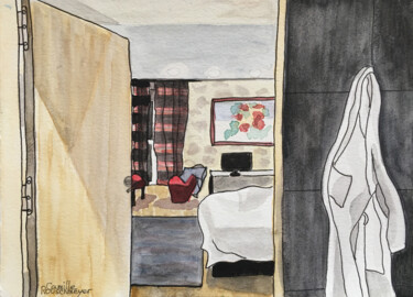 Drawing titled "Hôtel" by Camille Rouschmeyer, Original Artwork, Watercolor