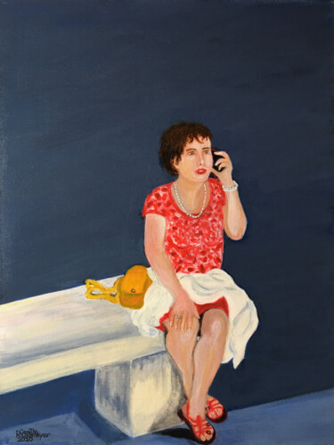 Malarstwo zatytułowany „Au téléphone” autorstwa Camille Rouschmeyer, Oryginalna praca, Akryl Zamontowany na Karton