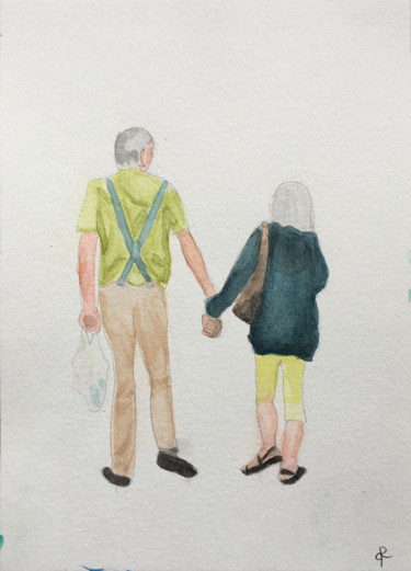 Drawing titled "Les amoureux" by Camille Rouschmeyer, Original Artwork, Watercolor
