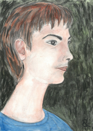 Drawing titled "L'adolescent" by Camille Rouschmeyer, Original Artwork, Watercolor