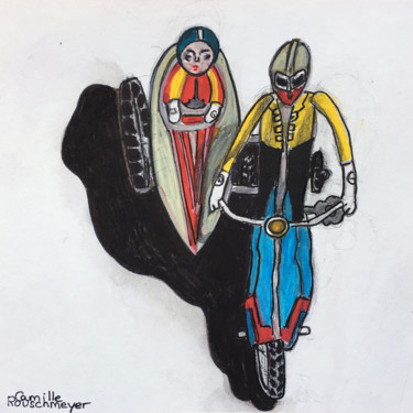 Drawing titled "Motards mécaniques" by Camille Rouschmeyer, Original Artwork, Marker