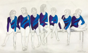 Σχέδιο με τίτλο "L'équipe des filles" από Camille Rouschmeyer, Αυθεντικά έργα τέχνης, Μολύβι