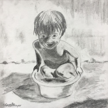 Drawing titled "Petit bain" by Camille Rouschmeyer, Original Artwork, Graphite Mounted on Cardboard