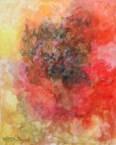 Schilderij getiteld "Un arbre au couchant" door Camille Rouschmeyer, Origineel Kunstwerk, Aquarel