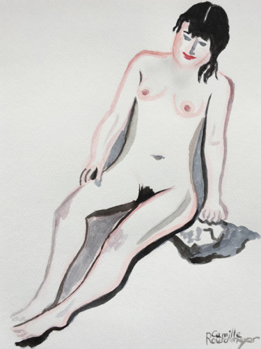 Drawing titled "Nue" by Camille Rouschmeyer, Original Artwork, Watercolor