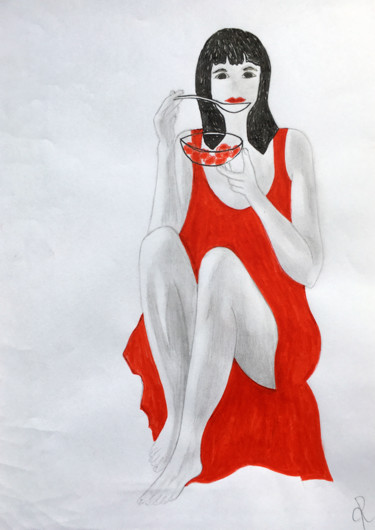 Drawing titled "Fruits rouges" by Camille Rouschmeyer, Original Artwork, Pencil