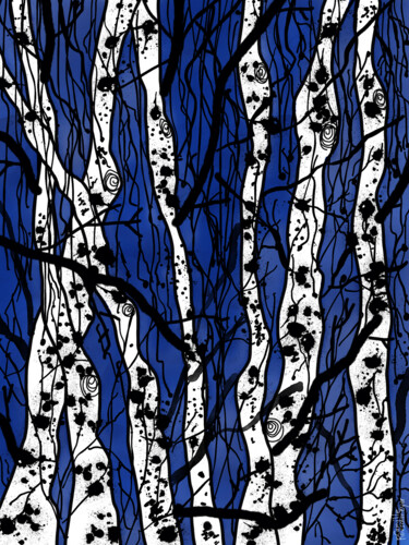 Digitale Kunst mit dem Titel "Nuit bleue" von Camille Rouschmeyer, Original-Kunstwerk, Digitale Malerei