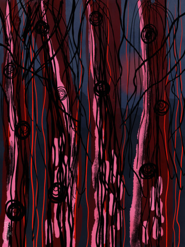 Digitale Kunst mit dem Titel "Les yeux de la forêt" von Camille Rouschmeyer, Original-Kunstwerk, Digitale Malerei