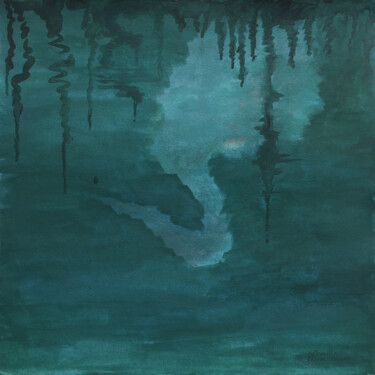 Painting titled "Le reflet du flamant" by Camille Rouschmeyer, Original Artwork, Watercolor