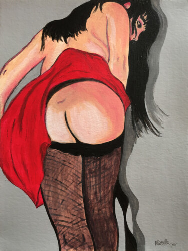 Peinture intitulée "La robe rouge" par Camille Rouschmeyer, Œuvre d'art originale, Acrylique