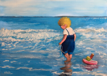 Painting titled "Mon petit bateau" by Camille Rouschmeyer, Original Artwork, Acrylic Mounted on Wood Stretcher frame