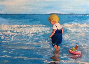 Mon petit bateau Peinture intitulée "Mon petit bateau" par Camille Rouschmeyer, Œuvre d'art originale, Acrylique Monté sur Châssis en bois