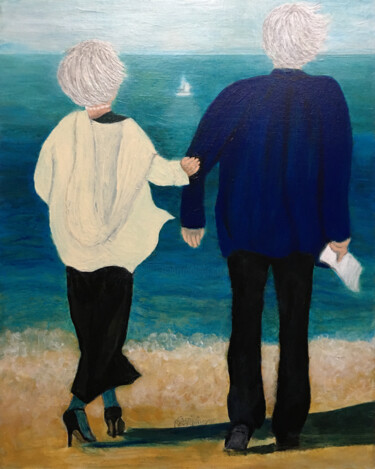 绘画 标题为“Une lettre à la mer” 由Camille Rouschmeyer, 原创艺术品, 丙烯 安装在纸板上