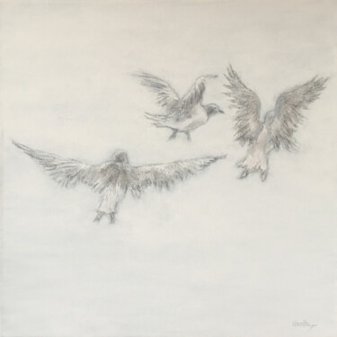 Drawing titled "Envols" by Camille Rouschmeyer, Original Artwork, Graphite Mounted on Wood Stretcher frame