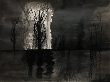 Desenho intitulada "Clair de lune sur l…" por Camille Rouschmeyer, Obras de arte originais, Tinta
