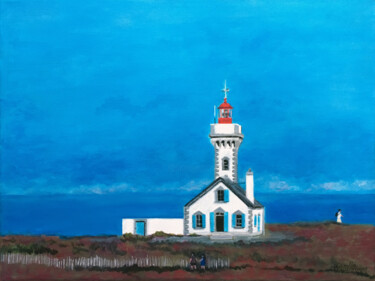 Painting titled "La maison-phare" by Camille Rouschmeyer, Original Artwork, Acrylic Mounted on Wood Stretcher frame