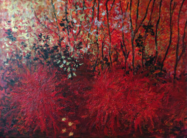 Painting titled "Balade en automne" by Camille Rouschmeyer, Original Artwork, Acrylic Mounted on Wood Stretcher frame