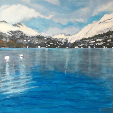 Painting titled "Lac d'Annecy : un j…" by Camille Rouschmeyer, Original Artwork, Acrylic Mounted on Wood Stretcher frame