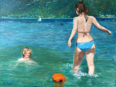 Painting titled "Vacances au lac d'A…" by Camille Rouschmeyer, Original Artwork, Acrylic Mounted on Wood Stretcher frame