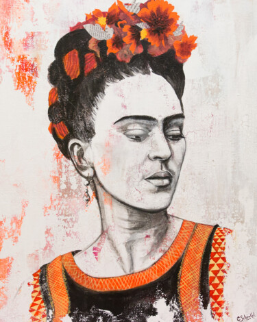 Картина под названием "frida-naranja" - Camille S., Подлинное произведение искусства, Акрил