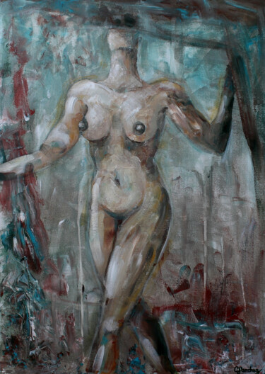 Painting titled "Green nude" by Camille Sanchez, Original Artwork, Acrylic