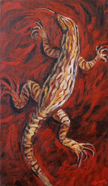 Painting titled "Reptile" by Camille Sanchez, Original Artwork, Acrylic