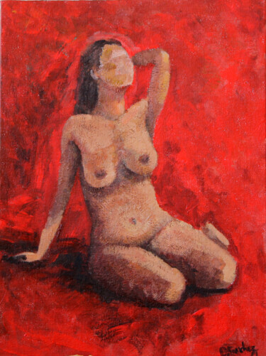 Painting titled "Red nude" by Camille Sanchez, Original Artwork, Acrylic