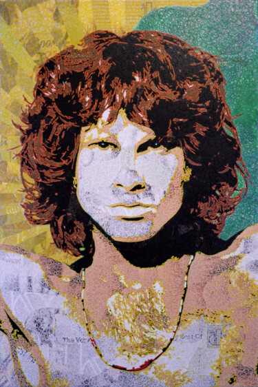 Painting titled "Jim Morrison" by Camille Sohier, Original Artwork, Digital Collage Mounted on Wood Stretcher frame