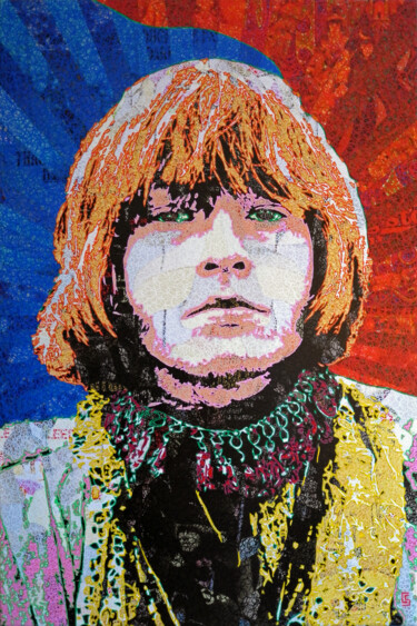Painting titled "Brian Jones" by Camille Sohier, Original Artwork, Digital Collage Mounted on Wood Stretcher frame