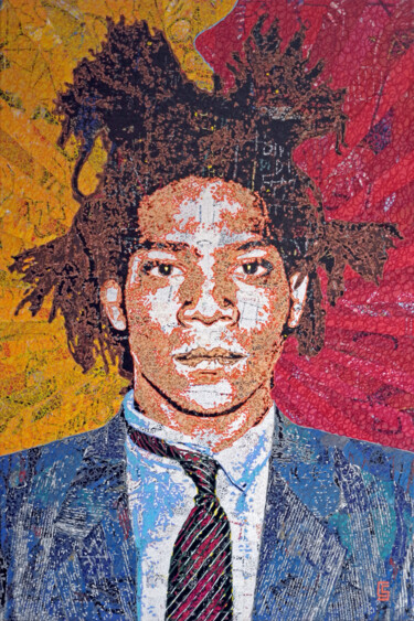 Painting titled "Jean-Michel Basquiat" by Camille Sohier, Original Artwork, Digital Collage Mounted on Wood Stretcher frame