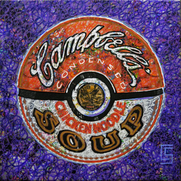 Ζωγραφική με τίτλο "Purple Campbell's B…" από Camille Sohier, Αυθεντικά έργα τέχνης, Ψηφιακό Κολάζ Τοποθετήθηκε στο Ξύλινο φ…