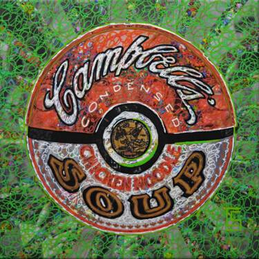 Painting titled "Green Campbell's Ba…" by Camille Sohier, Original Artwork, Digital Collage Mounted on Wood Stretcher frame