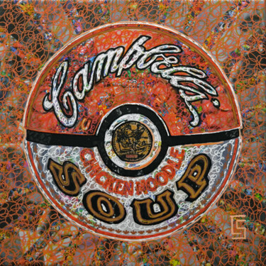 Painting titled "Orange Campbell's B…" by Camille Sohier, Original Artwork, Digital Collage Mounted on Wood Stretcher frame