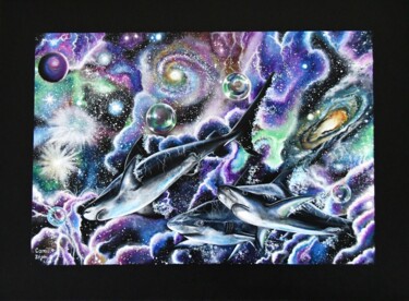 Pintura titulada "Requins Galactiques…" por Camille Zéphyr, Obra de arte original, Acrílico