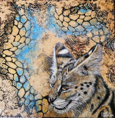 Painting titled "Le Serval d'Or" by Camille Zéphyr, Original Artwork, Acrylic