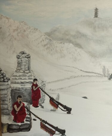 "Souvenir du Tibet" başlıklı Tablo Camille Zuk tarafından, Orijinal sanat, Akrilik Ahşap Sedye çerçevesi üzerine monte edilm…