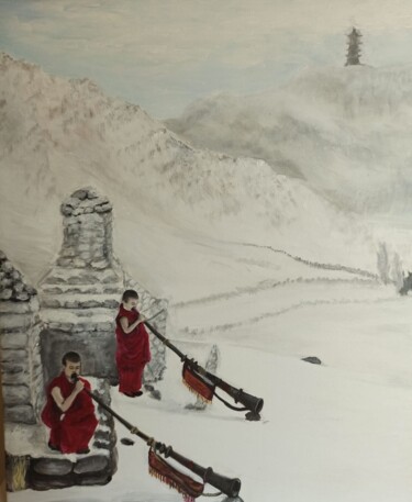 Painting titled "Souvenir du Tibet" by Camille Zuk, Original Artwork, Acrylic Mounted on Wood Stretcher frame