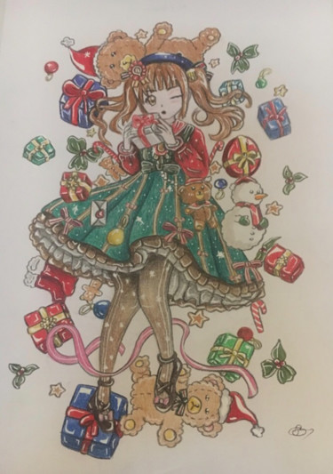 Dessin femme manga style noel Drawing titled "Dessin femme manga…" by Camille Bruneau, Original Art, Pencil
