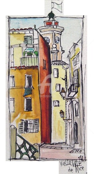 Drawing titled "Nice (vieille ville)" by Camille Magaud, Original Artwork