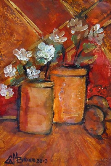 Painting titled "2 Vasi con fiori e…" by Cam Brivio, Original Artwork, Oil