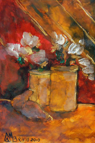 Pittura intitolato "2 Vasi con fiori bi…" da Cam Brivio, Opera d'arte originale, Olio